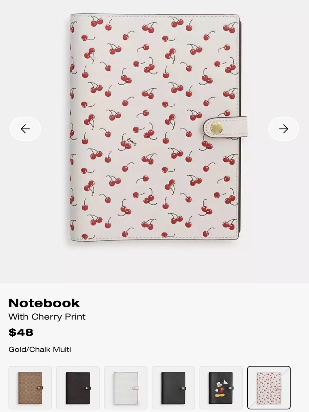 Coach Cherry Print Notebook In Cream View 2